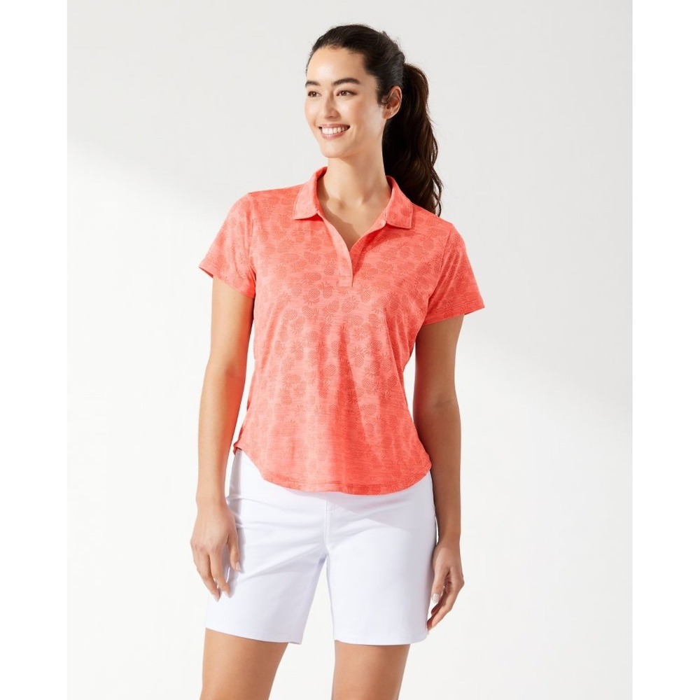 Tommy Bahama Island Active Womens Size XL Golf Polo Coral Pineapple Coastal